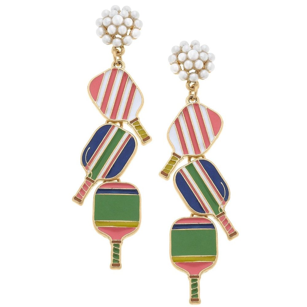 CANVAS STYLE Dangle Earrings Multi‎ Color Pickleball Paddles NWT